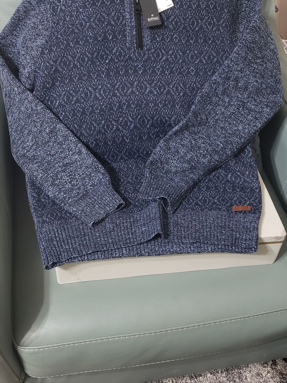 Buffalo David Bitton Navy Blue Patterned Zip-Front Knit Sweater